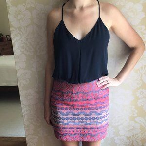 Navy & Pink Printed Dress (Skirt & Top attached)